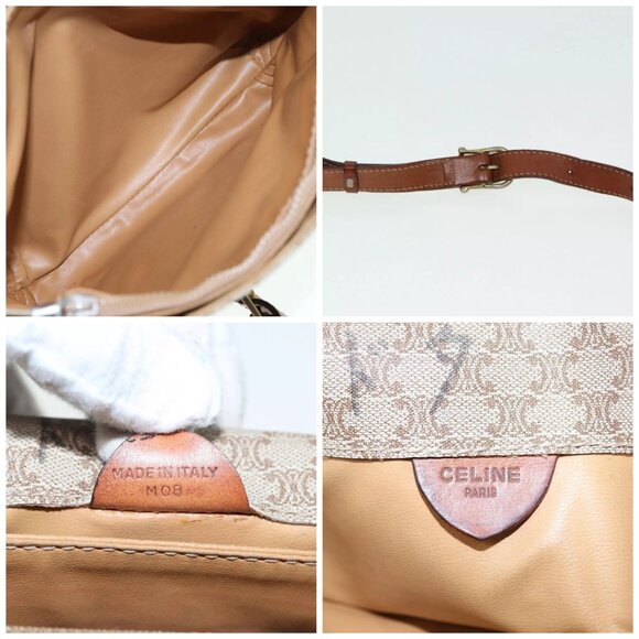 CELINE Macadam Canvas Shoulder Bag PVC Leather Beige Auth - Picture 15 of 16